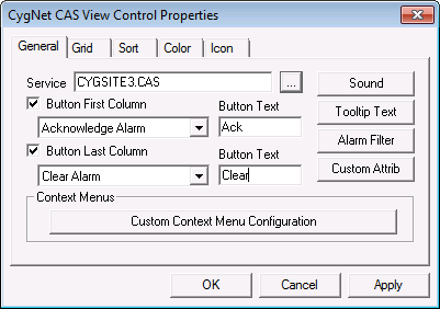 CygNet CAS View Control General Properties